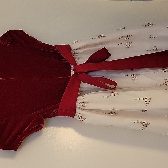 Cinderella Maroon Velvet Floral Embroidered Lace Bow Tie Back Valentine's Dress - Picture 6 of 10